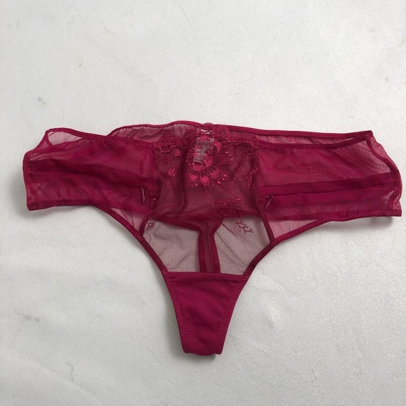 Victoria’s Secret raspberry lace and nylon mesh hiphugger thong panty - Picture 5 of 11